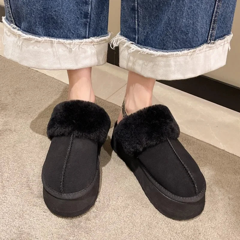 HG - Womens Fur Flat Slippers Warm Thick-soled Snow Boots